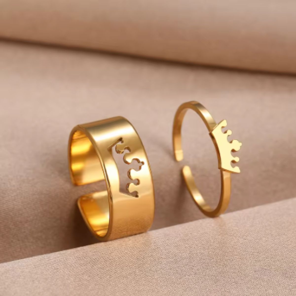 GENERICO - Anillos Ajustables de Pareja Rey y Reina  Diseño Elegante y Romántico