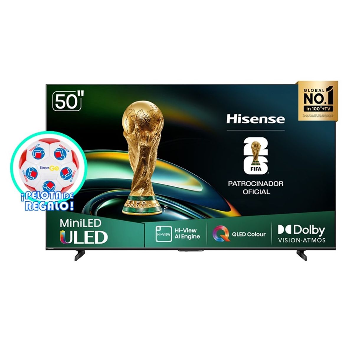 Hisense - TELEVISOR HISENSE SMART TV 50" MINILED 4K UHD 50U6QV VIDDA 2025 + PELOTA DE REGALO