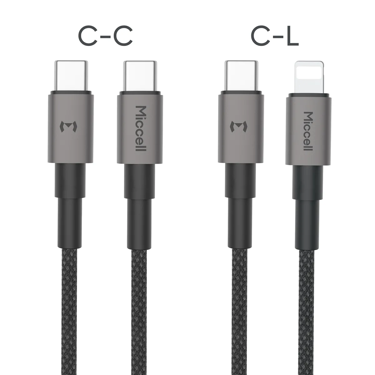 MICCELL - Miccell Cable Tipo C / Lightning 3 Metros 60W Fast Charge Nylon Trenzado para Celulares