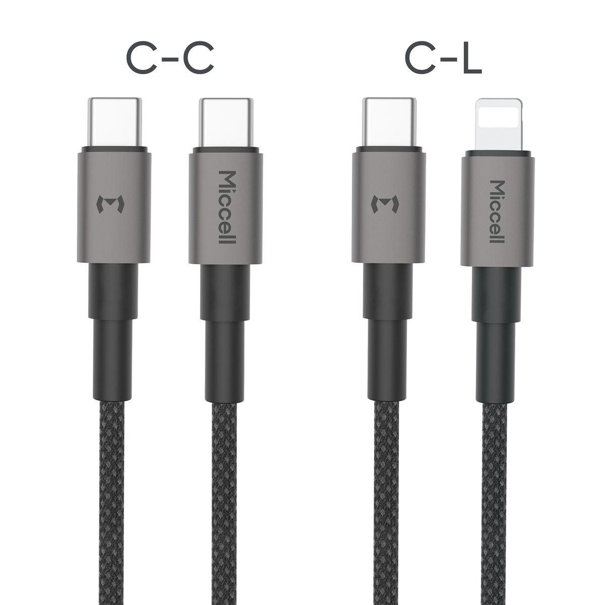 MICCELL - Miccell Cable Tipo C / Lightning 3 Metros 60W Fast Charge Nylon Trenzado para Celulares