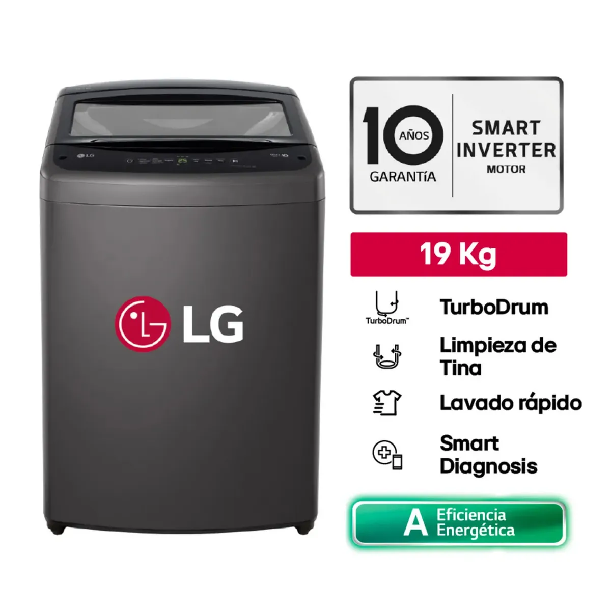 LG - Lavadora 19 Kg TurboDrum Carga Superior Negro WT19BVTB