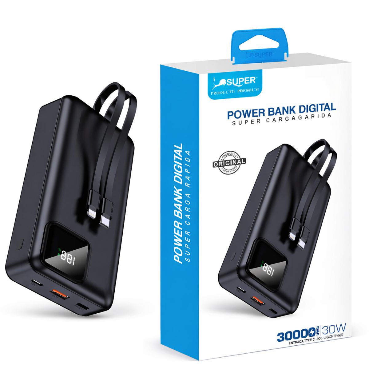OEM - Power Bank Portátil 30000mAh Carga Rápida 30W