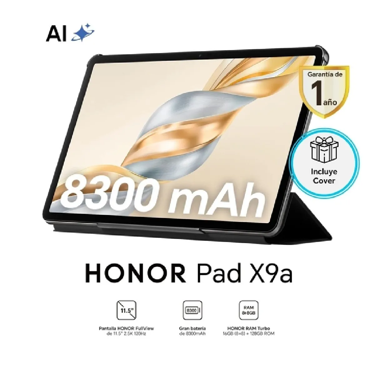 HONOR - Tablet HONOR PAD X9A 11.5 2.5K, WiFi, 8GB 128GB, Android 15, Flip cover, Gris