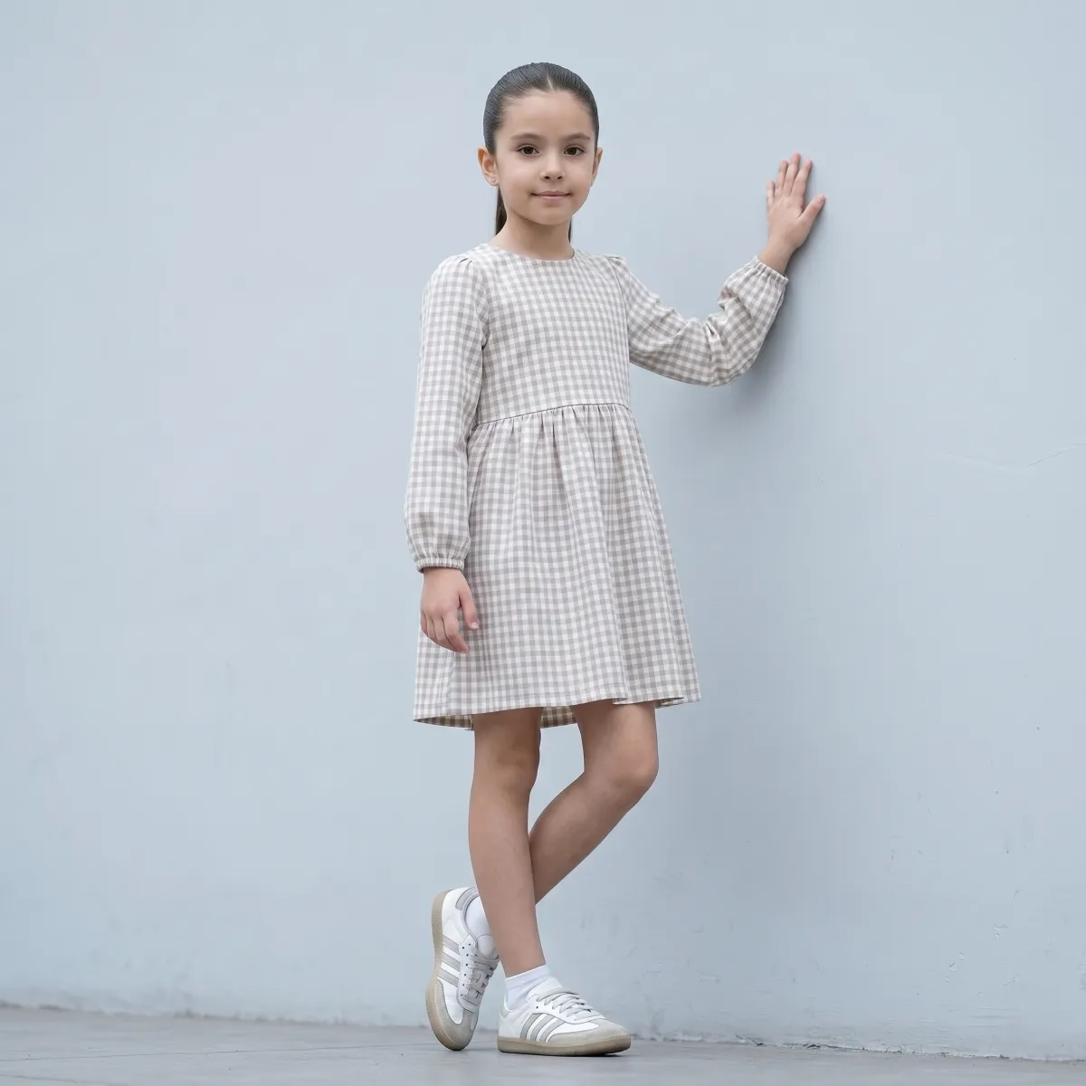 GENERICO - Vestido Niña Vichy Beige Manga Larga - Angela Kids