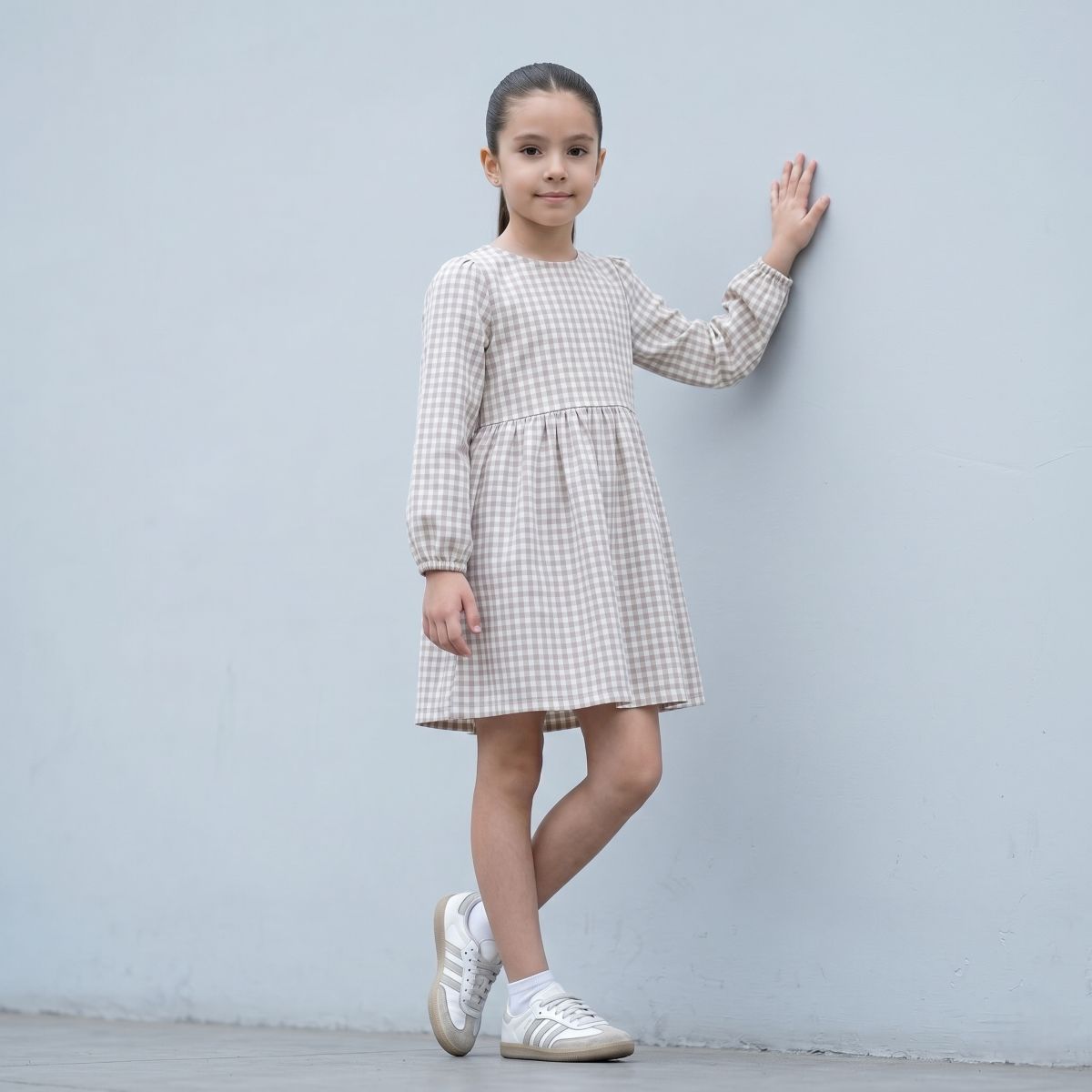 GENERICO - Vestido Niña Vichy Beige Manga Larga - Angela Kids