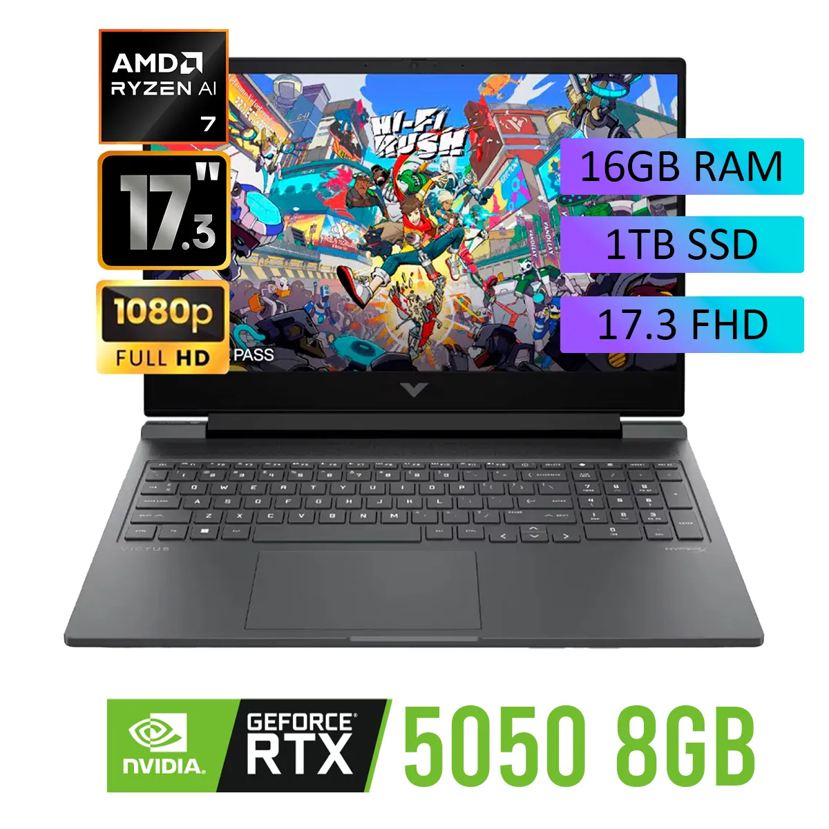 HP - Laptop HP Gaming OMEN 17-db1001la AMD Ryzen AI 7 350 Ram 16Gb SSD 1Tb  RTX 5050 17,3"FHD  Win 11