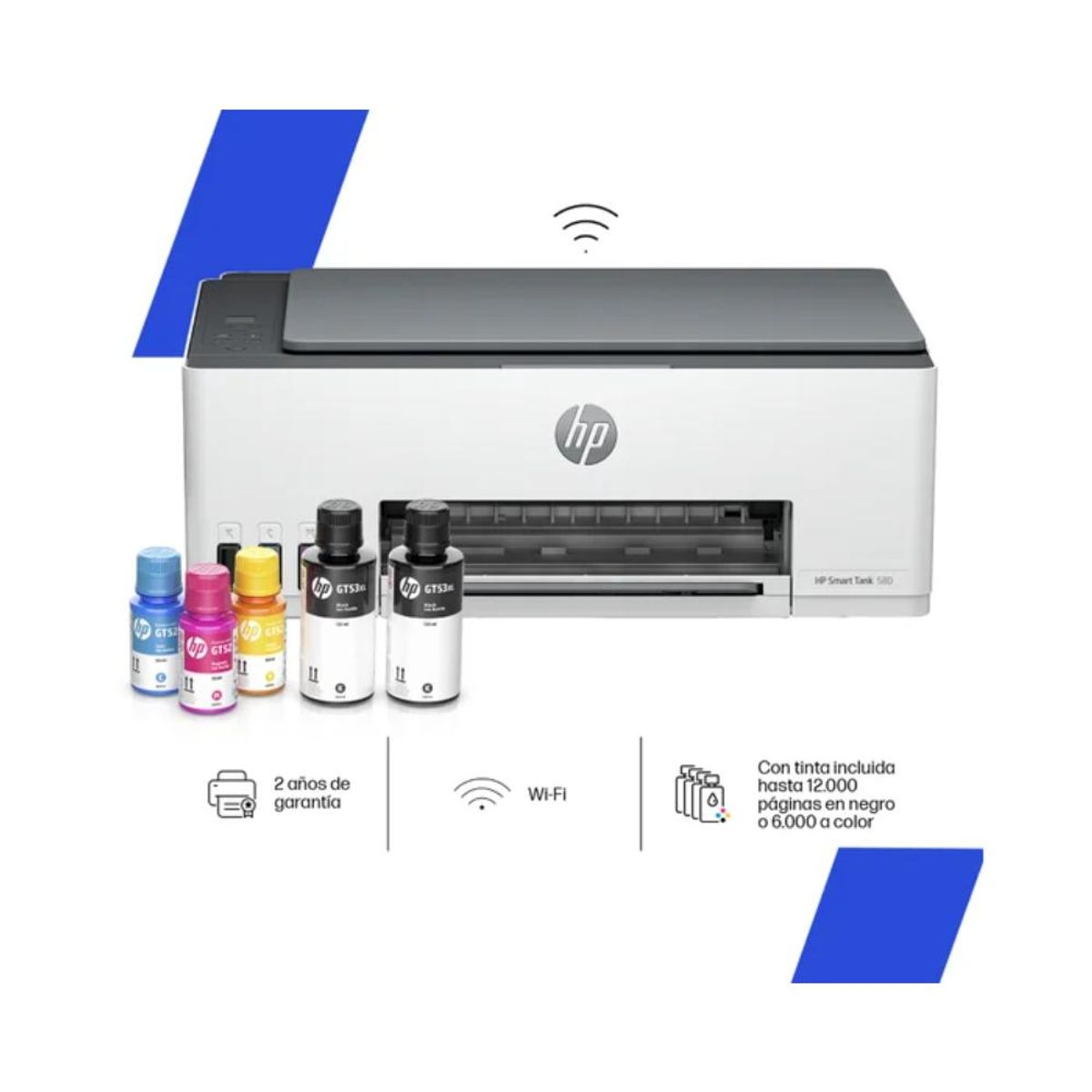 HP - Impresora Multifuncional HP Smart Tank 580 Wi-Fi, Color - Blanco
