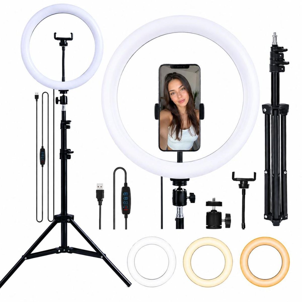 Aro de luz LED 30cm con Soporte para Celular QX-300 3 Tonos de Luz + Trípode, marca GENERICO - Foto 2