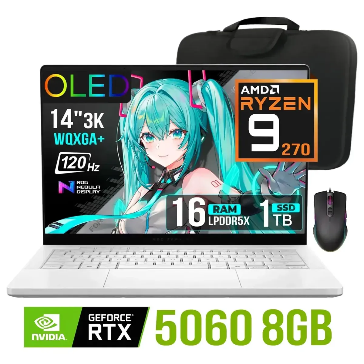 ASUS - Laptop Asus Zephyrus G14 OLED Nvidia Rtx 5060 Ryzen 9-270 16gb 1tb 14" 3K 120hz.