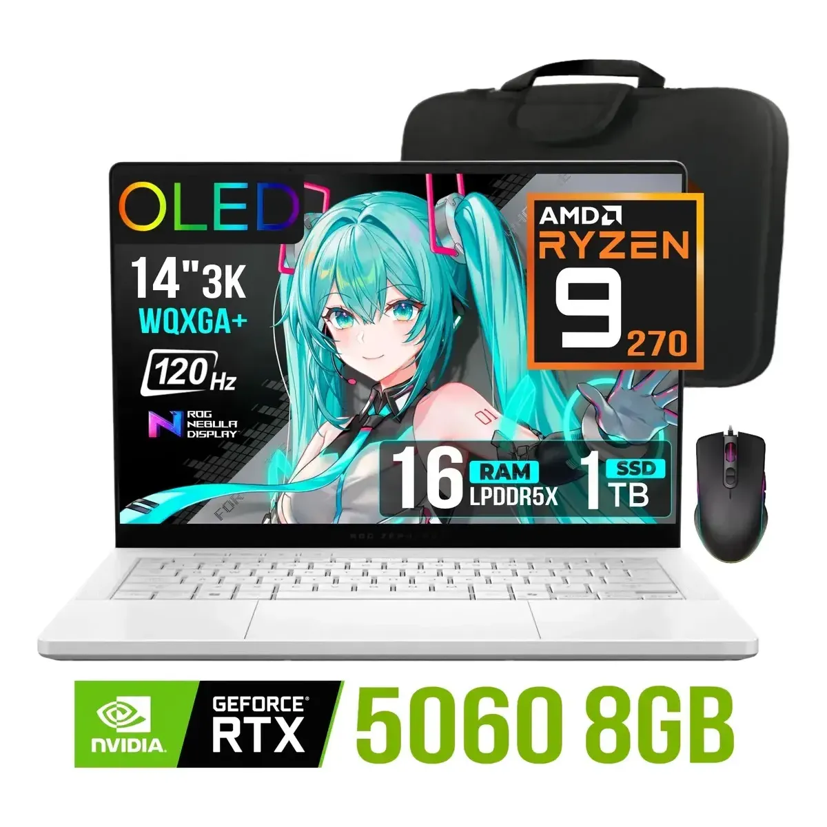 ASUS - Laptop Asus Zephyrus G14 OLED Nvidia Rtx 5060 Ryzen 9-270 16gb 1tb 14" 3K 120hz.