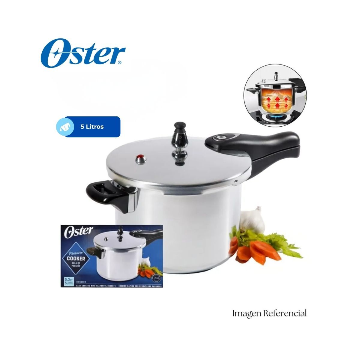 Olla de presión Oster BRISSAGO de 5 litros, marca OSTER - Foto Principal
