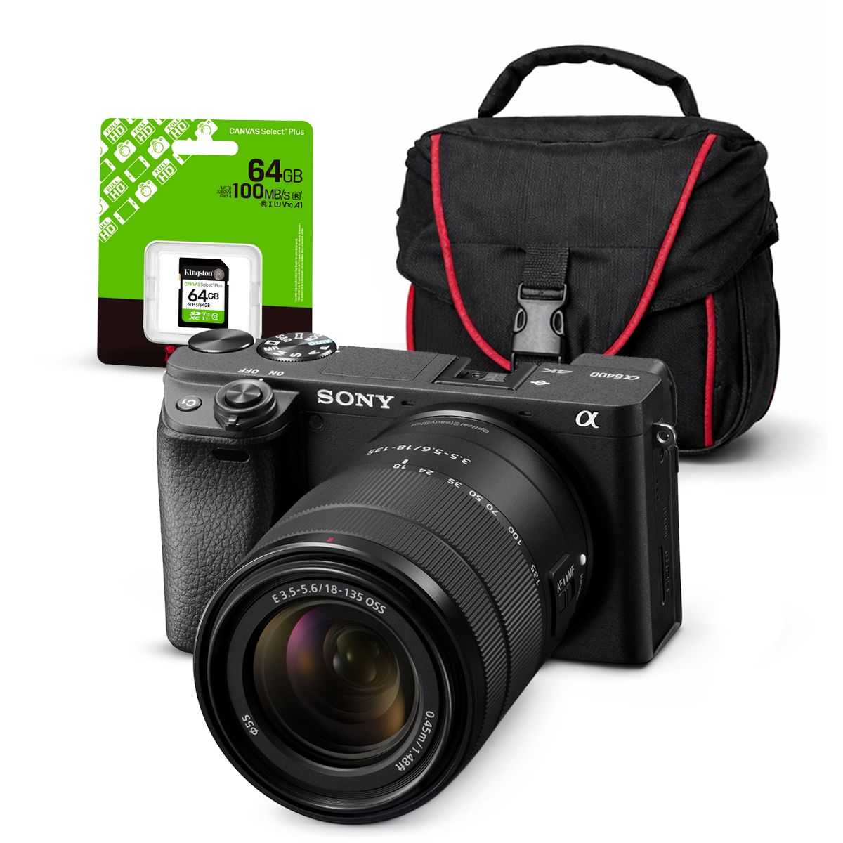 SONY - Cámara Sony Alpha a6400 Mirrorless + Lente 18-135mm + Kit Básico de Accesorios