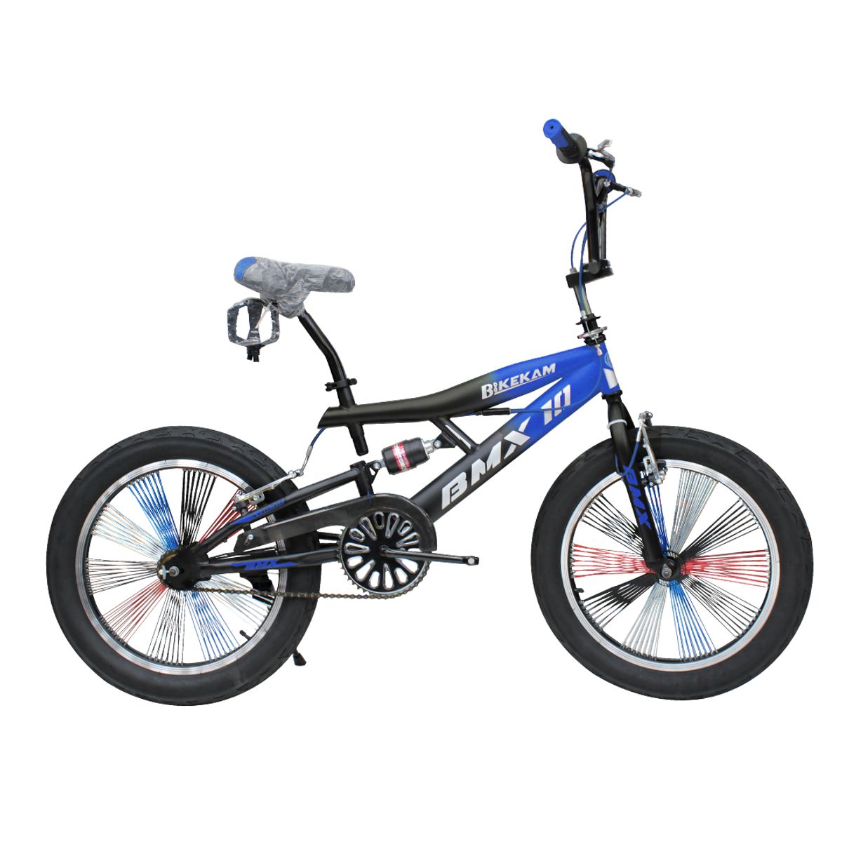 GENERICO - Bicicleta BMX Aro 20 con Suspensión y Rayos de Colores Negro con Azul