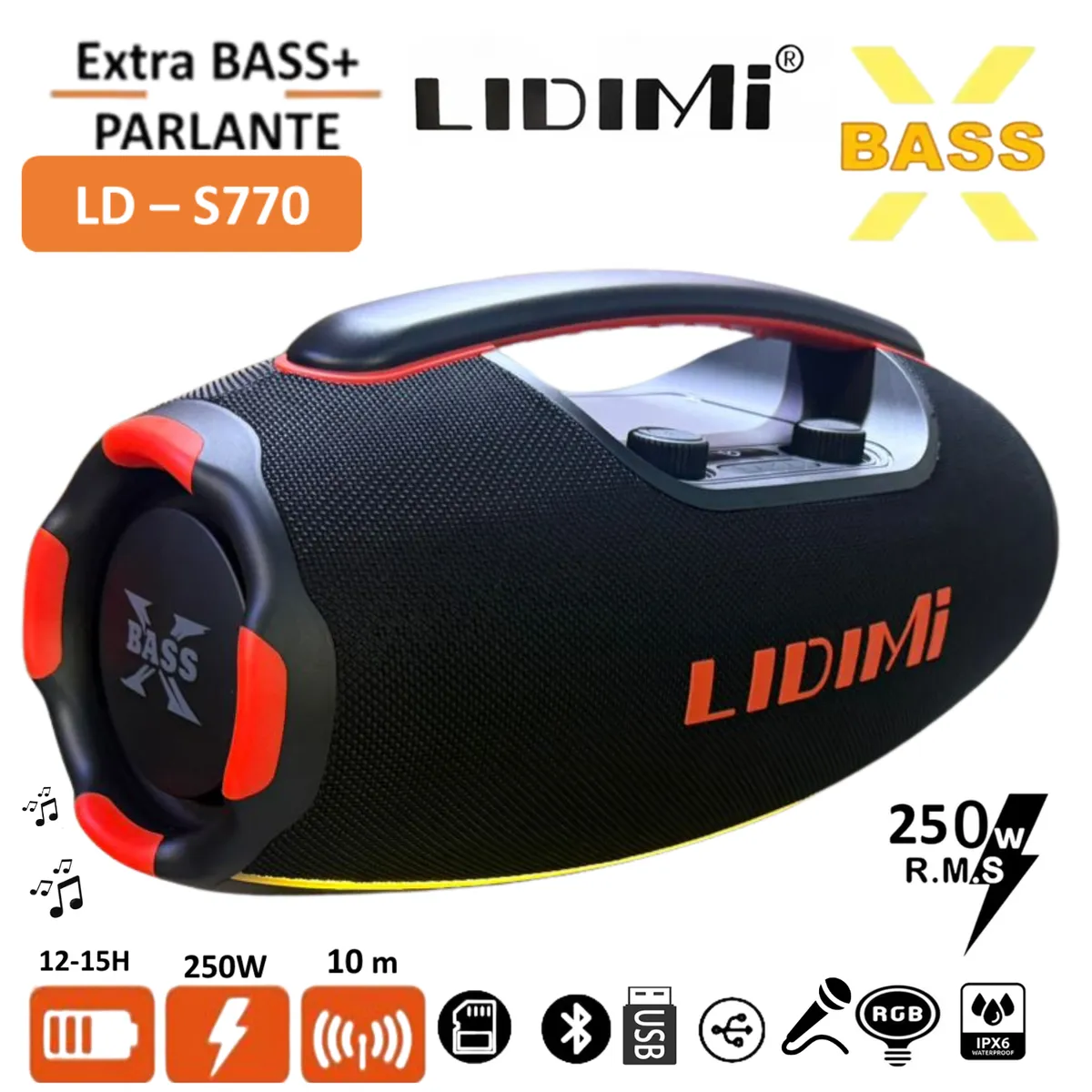 LIDIMI - Parlante portátil SUPER LIDIMI D-S770 GAMA PREMIUM TECNOLOGÍA EUROPEA EXTRA BASS 250 WATTS