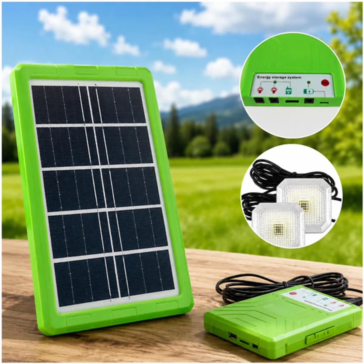 INSPIRA MARKET - Kit Panel Solar Portátil Recargable con 2 Luces LED y Carga USB