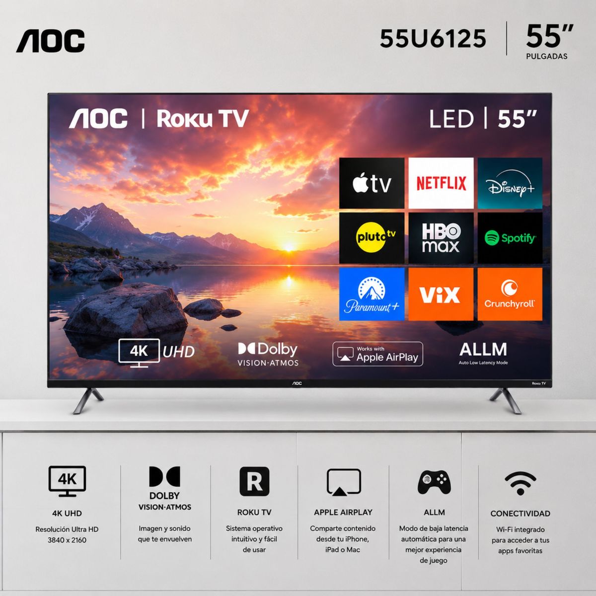 Televisor AOC Led 4K UHd Smart Roku 55"  55U6125, marca AOC - Foto 2