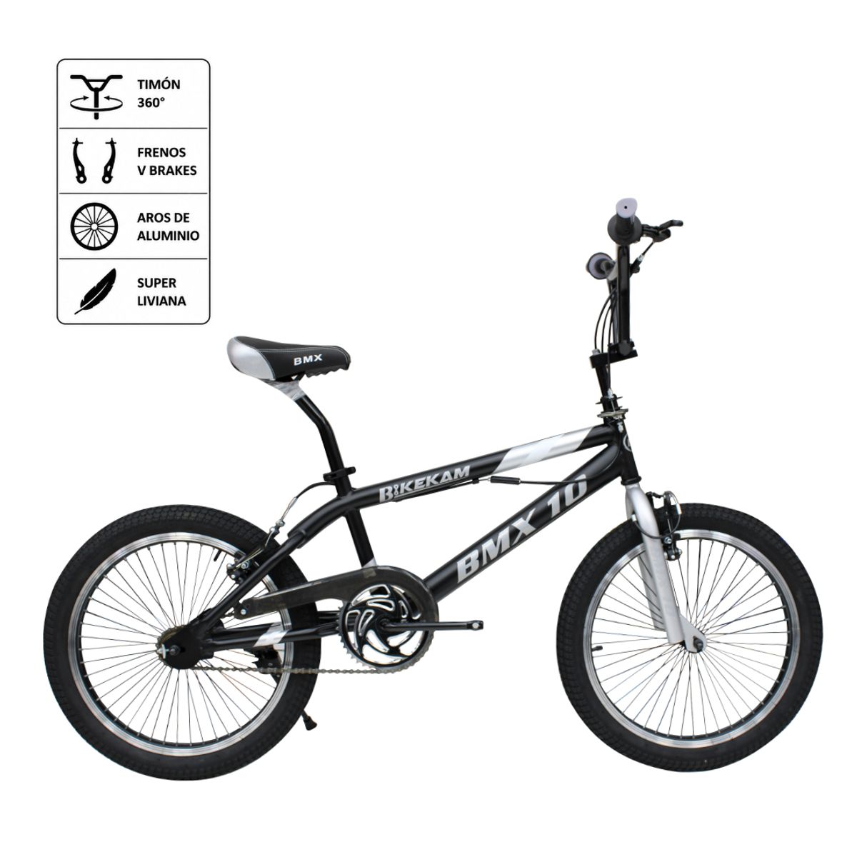 Bicicleta BMX Freestyle Aro 20 con Timón 360° Negra con gris, marca GENERICO - Foto Principal