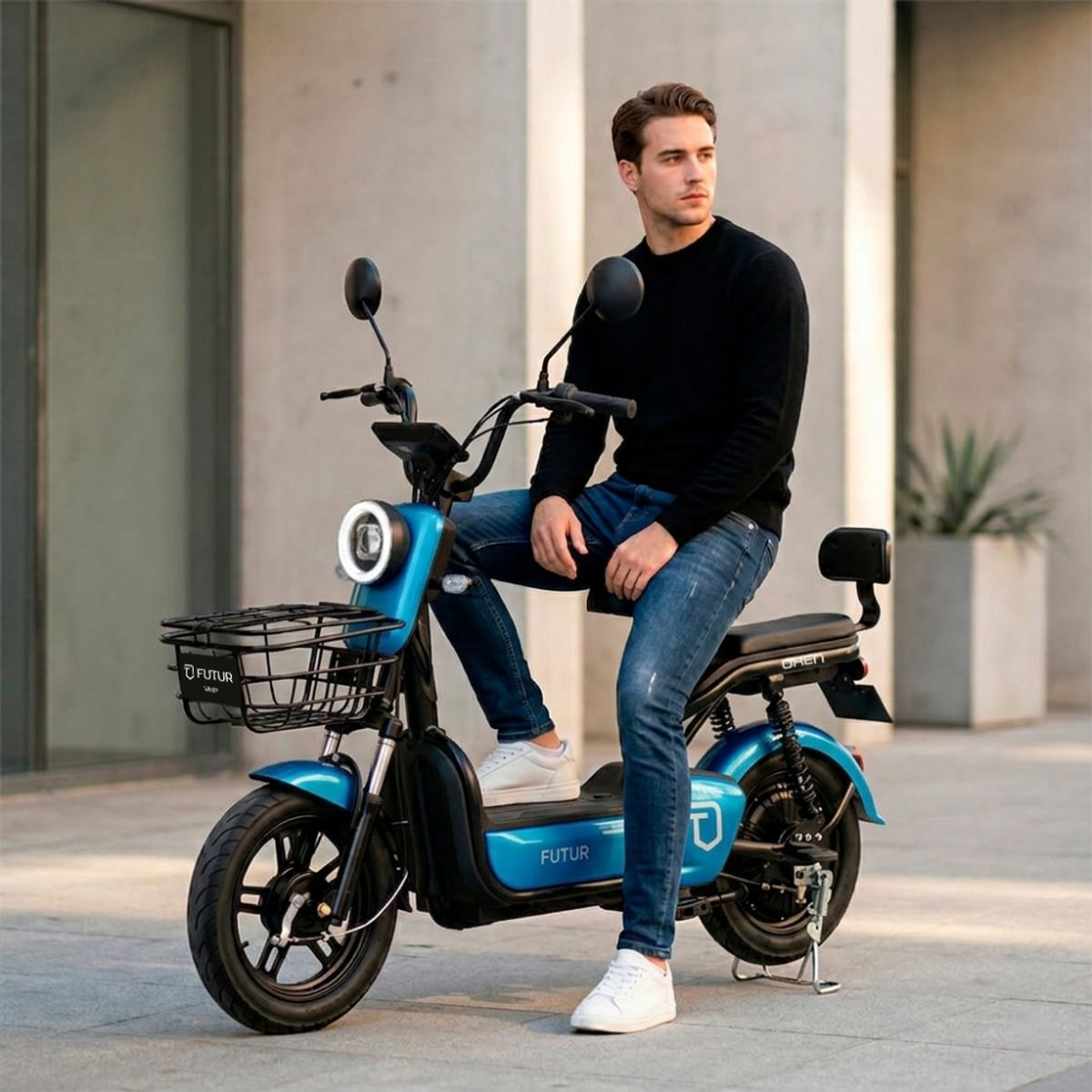 FUTUR - Bicimoto Eléctrica OXEN de Litio, 25kmh, 35km, 350W Azul Metálico