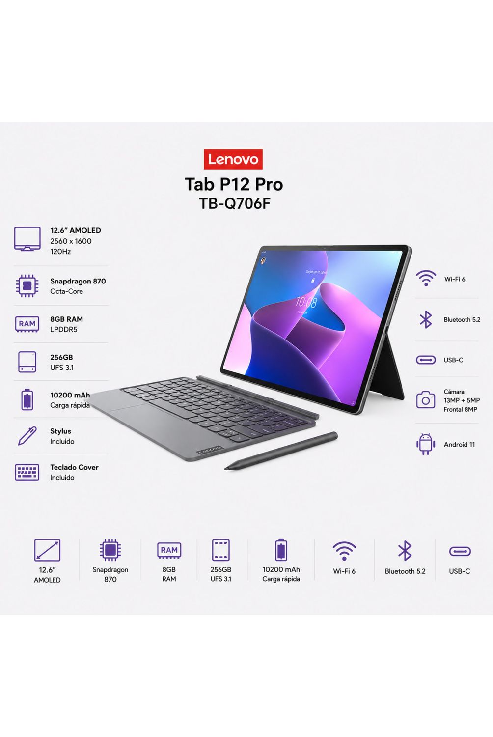 Tablet Lenovo Tab P12 Pro TB-Q706F 12.6″ AMOLED 8GB RAM 256GB