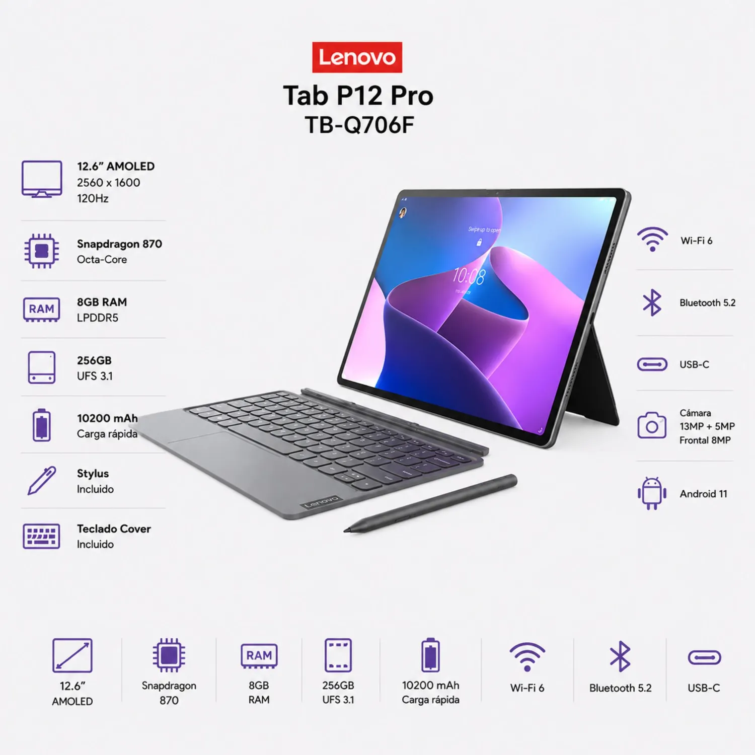 Tablet Lenovo Tab P12 Pro TB-Q706F 12.6″ AMOLED 8GB RAM 256GB