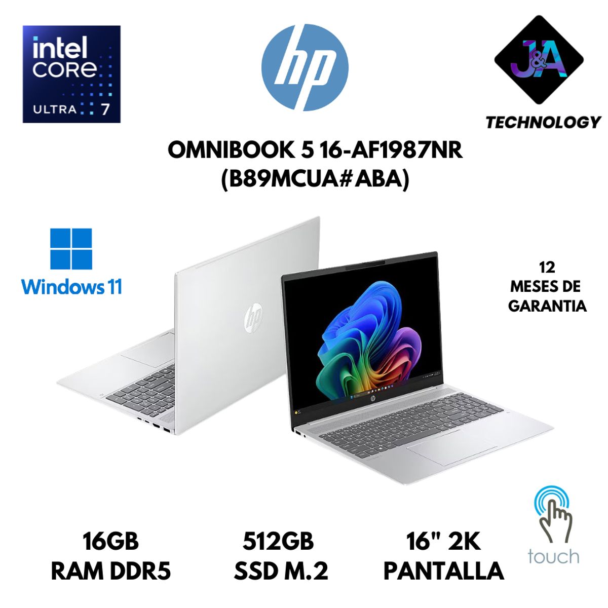 HP - LAPTOP HP OMNIBOOK 5 16-AF1987NR ULTRA 7 255U 16GB RAM 512GB SSD 16" 2K TS WIN 11 AMERICANA