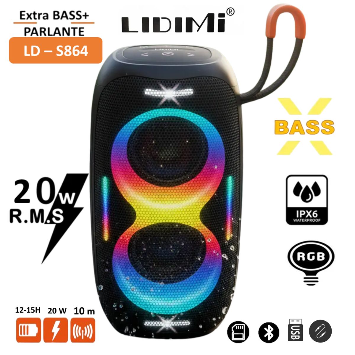 LIDIMI - Parlante Portatil Lidimi Ld-s864 20w Bluetooth Luz Rgb