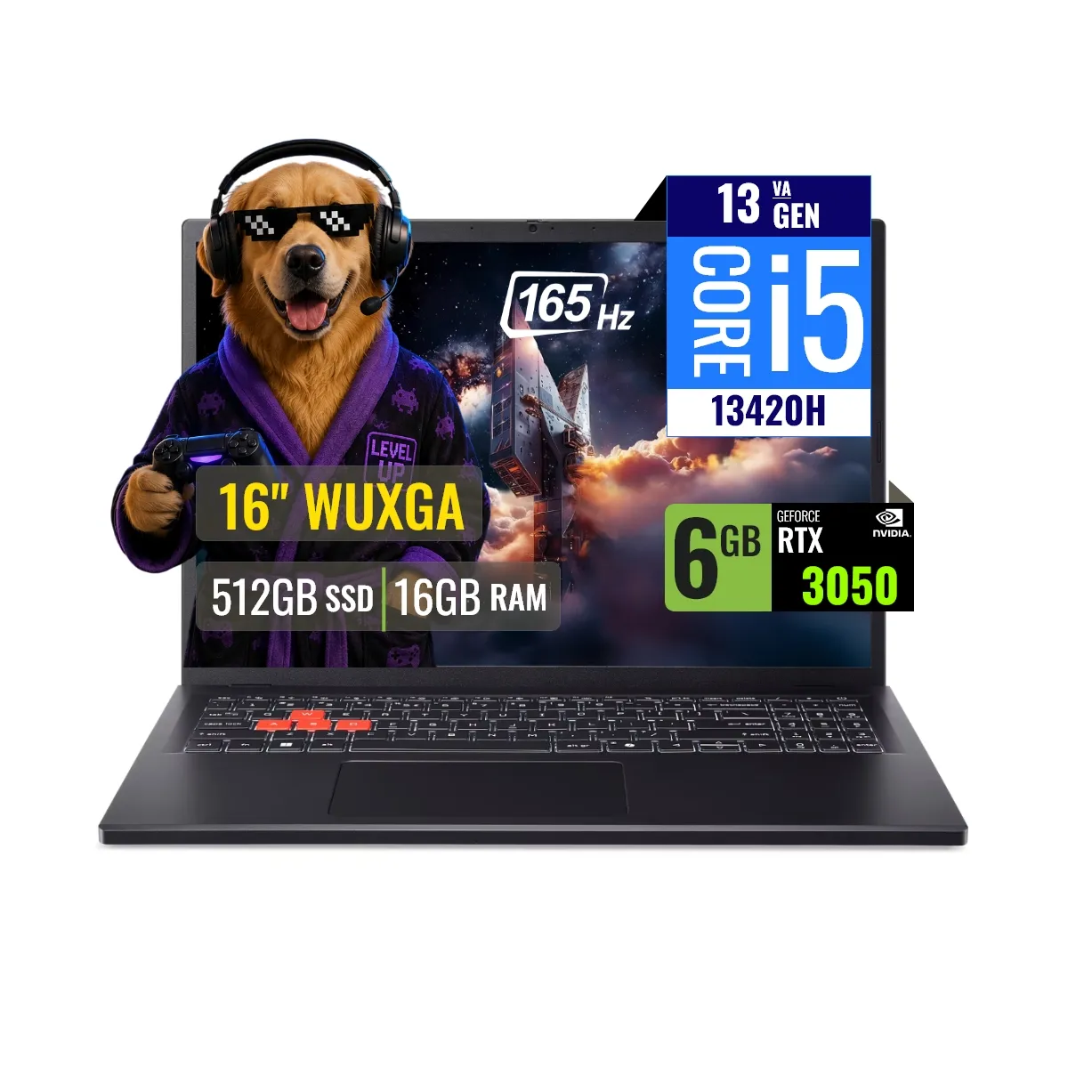 ACER - Laptop Gamer Acer Nitro Lite Intel Core i5 13420H 16GB RAM 512GB SSD 6GB RTX 3050 16 WUXGA FreeDOS.