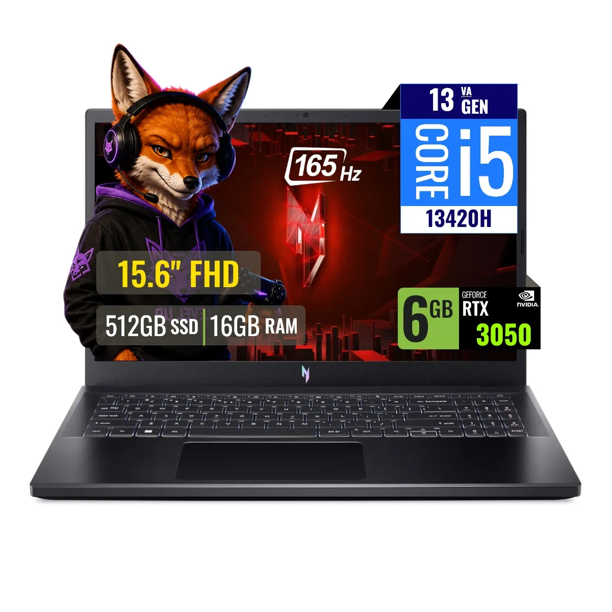 ACER - Laptop Gamer Acer Nitro V15 Intel Core i5 13420H 16GB RAM 512GB SSD 6GB RTX 3050 15.6 FHD FreeDOS