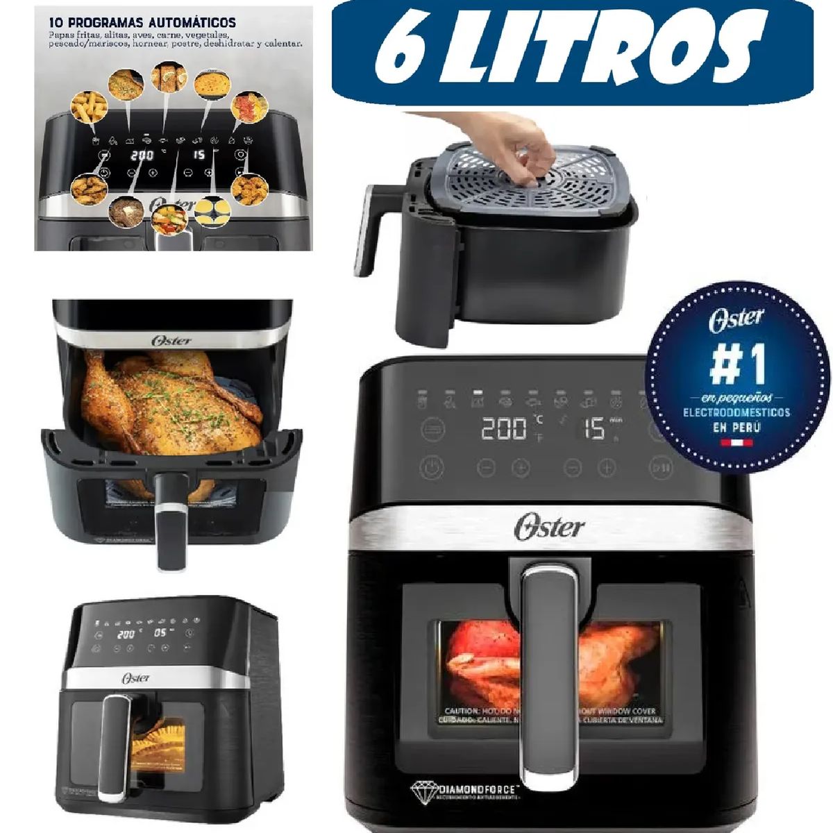 OSTER - Freidora de Aire Digital Oster® DiamondForce® 6L CKSTAF60WDDF  Negro