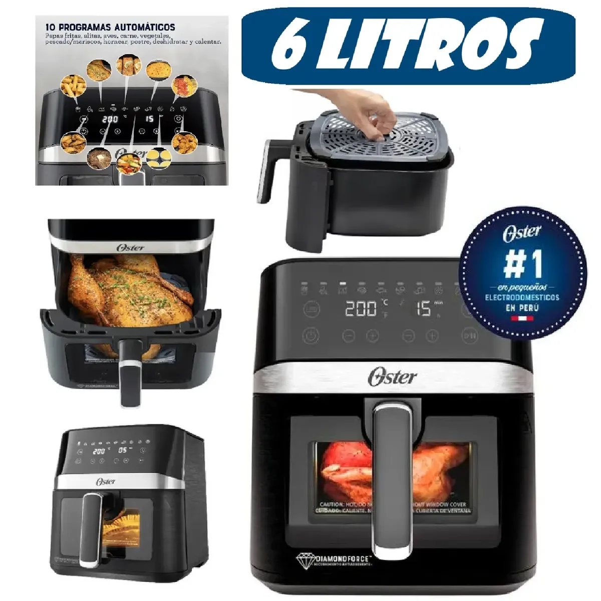 OSTER - Freidora de Aire Digital Oster® DiamondForce® 6L CKSTAF60WDDF  Negro