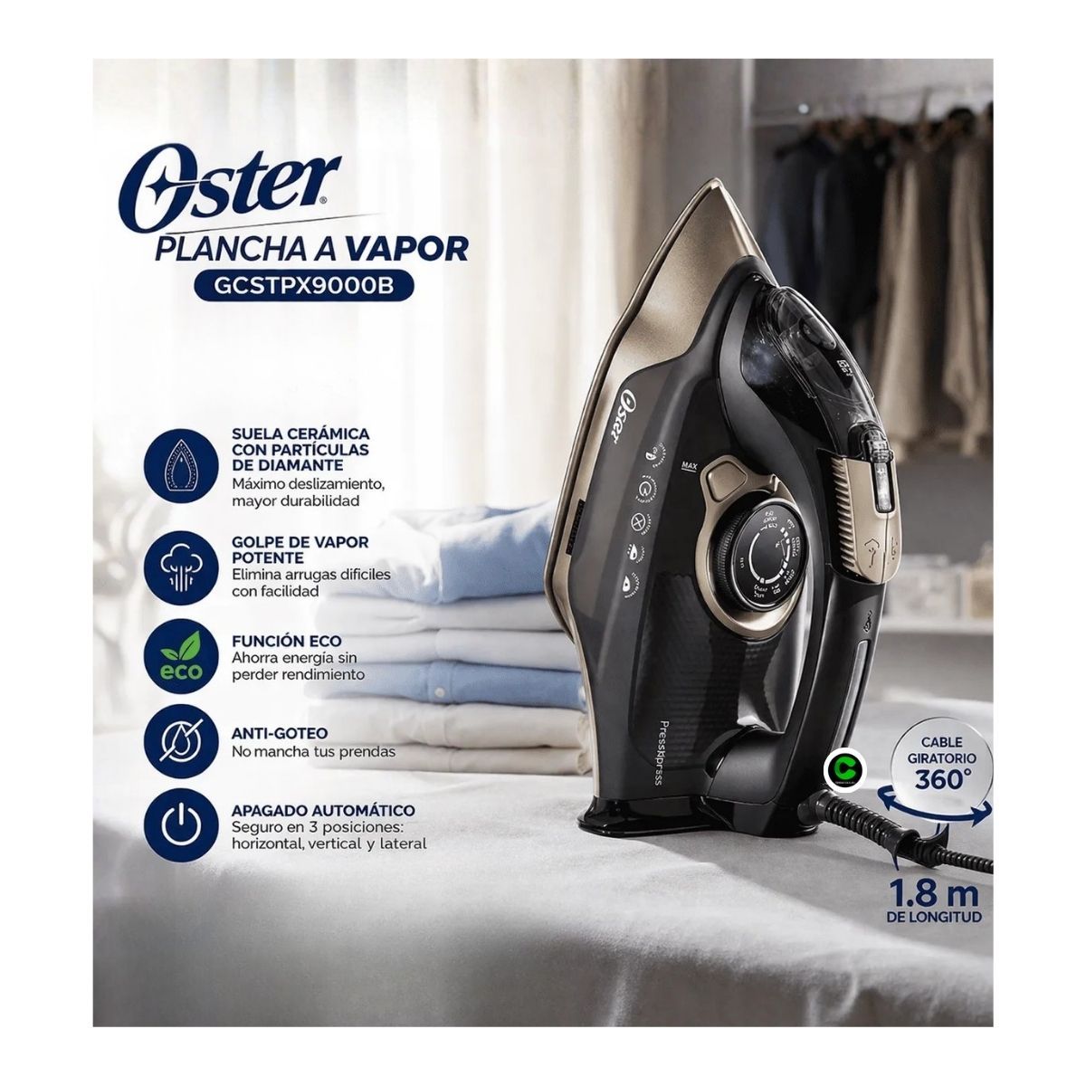 OSTER - Plancha a Vapor Oster GCSTPX9000B Antiadherente Suela Cerámica