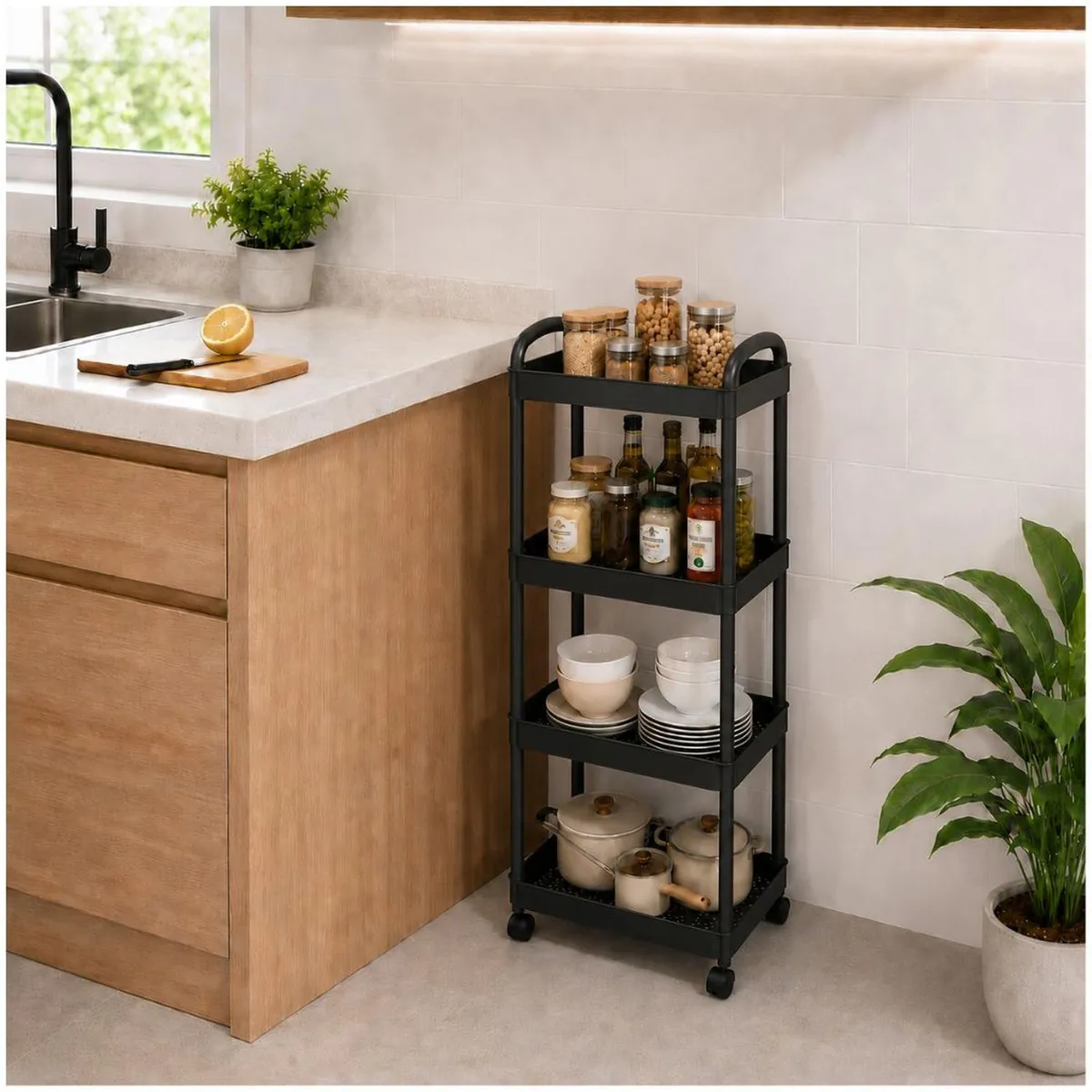 Carrito Organizador Multiusos 4 Niveles con Ruedas 81x33x21cm - Negro - M, marca GENERICO - Foto Principal