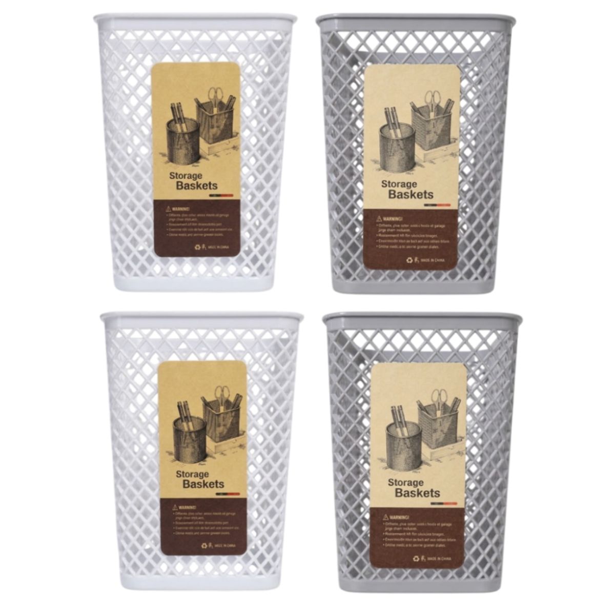 GENERICO - Pack x4 Organizadores Porta lapiceros de escritorio - Beige y Blanco