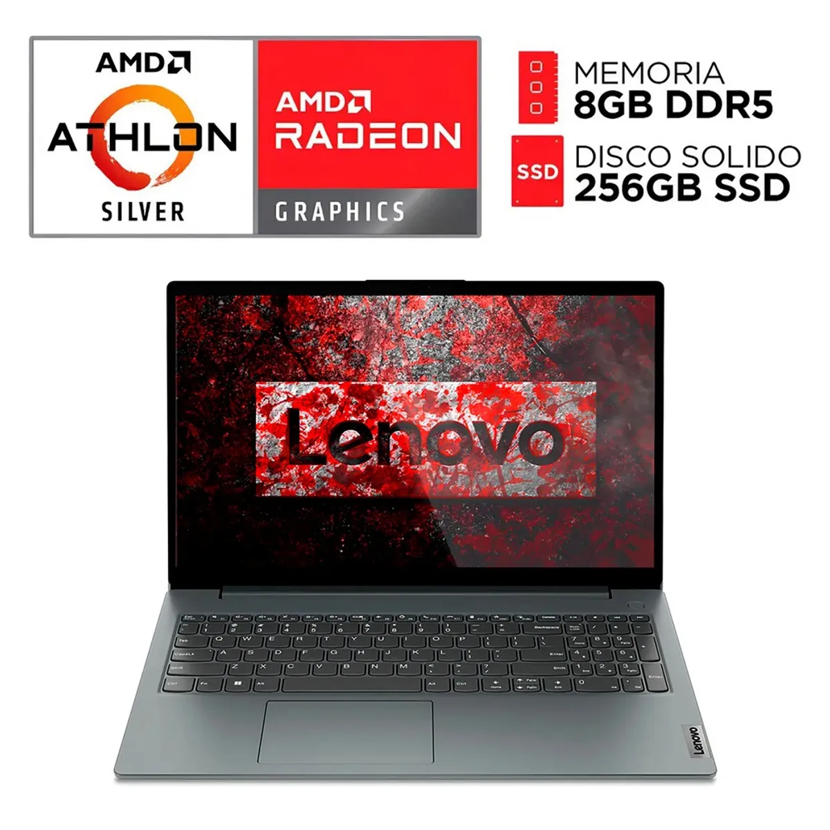 Laptop Lenovo Athlon Silver 7120u  Ram 8gb  Ssd 256gb  15,6" Fhd Color Gris Oscuro, marca LENOVO - Foto 2
