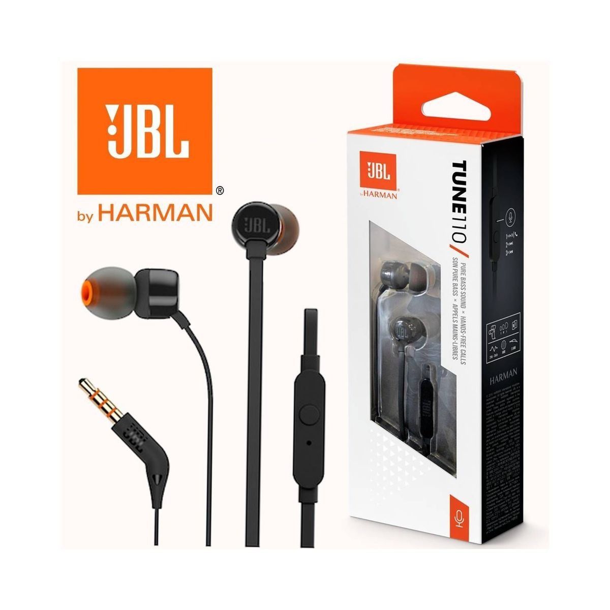 OEM - Audífono Con Cable JBL Tune 110 Super Bass Negro