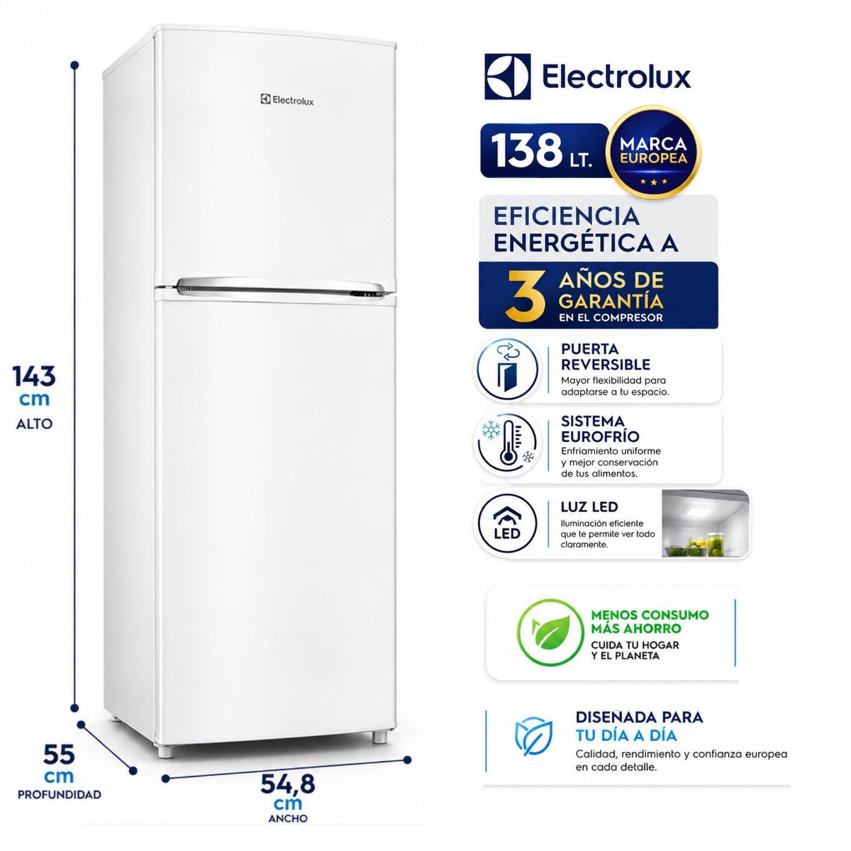 Electrolux - Refrigeradora Electrolux Top Mount ERT18G2HNW Frost 138L