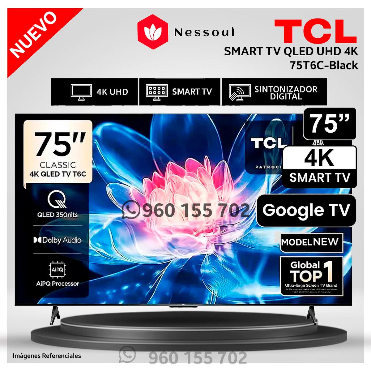 Televisor TCL QLED 75 pulgadas Smart TV 75T6C UHD 4K Google TV - Modelo NUEVO, marca TCL - Foto Principal