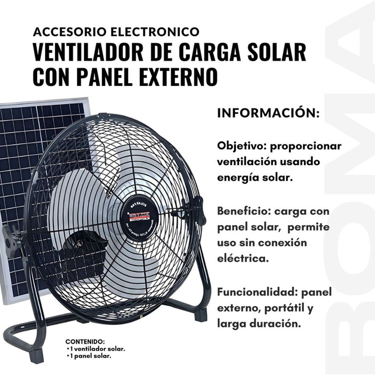GENERICO - VENTILADOR DE CARGA SOLAR CON PANEL EXTERNO
