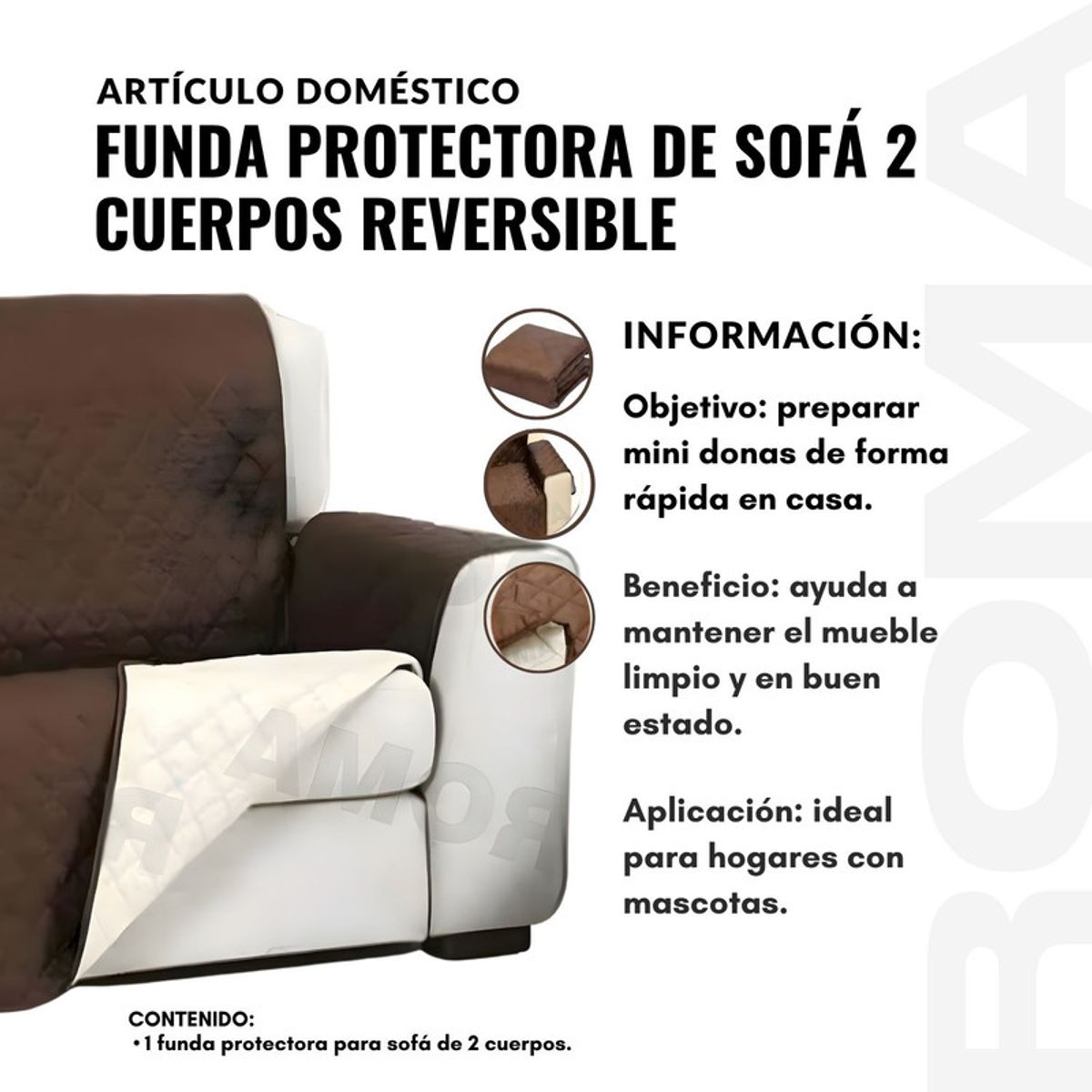 GENERICO - FUNDA PROTECTORA DE SOFÁ 2 CUERPOS REVERSIBLE