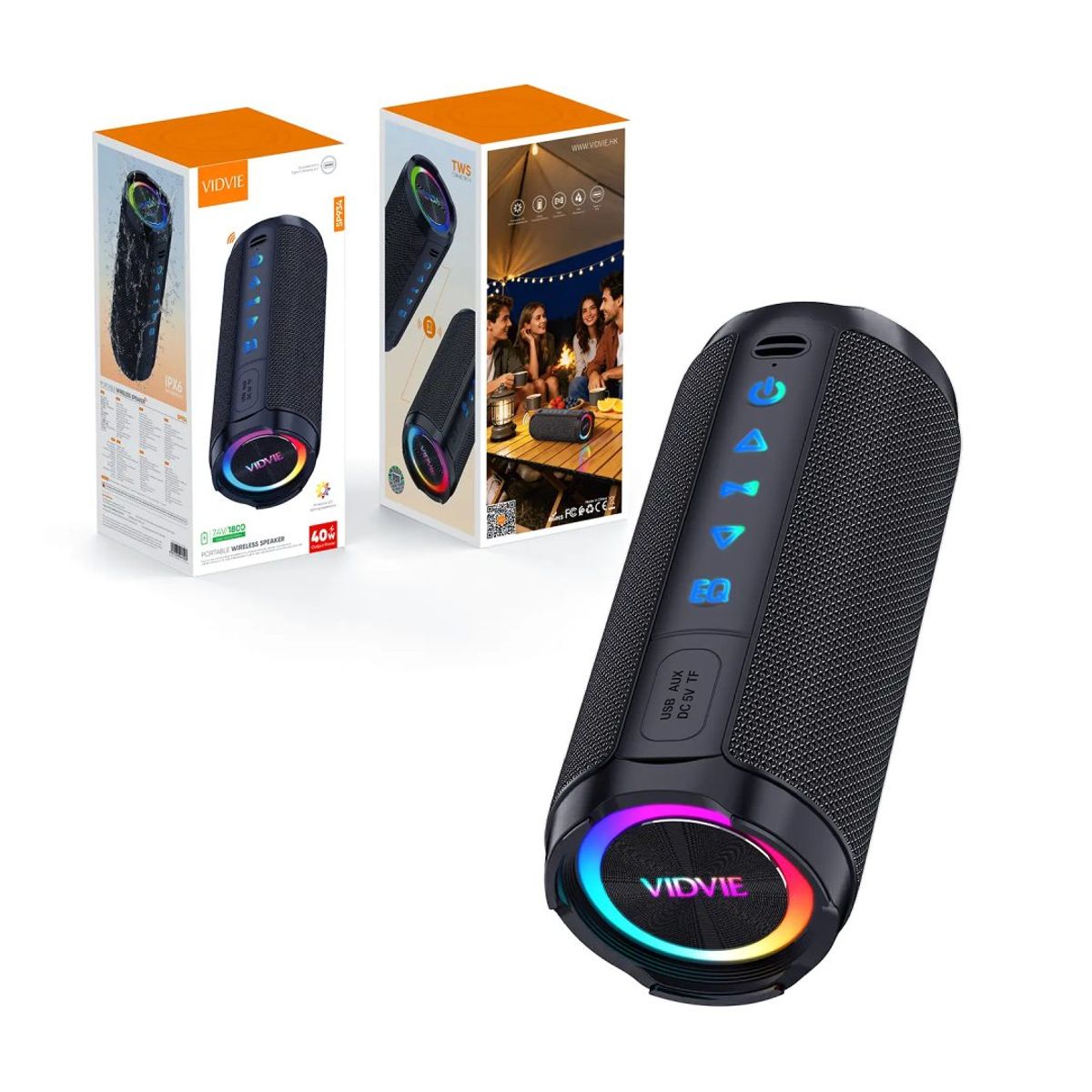 VIDVIE - Parlante Inalámbrico 40W Con Luces RGB Vidvie SP934 Resistente al Agua IPX6