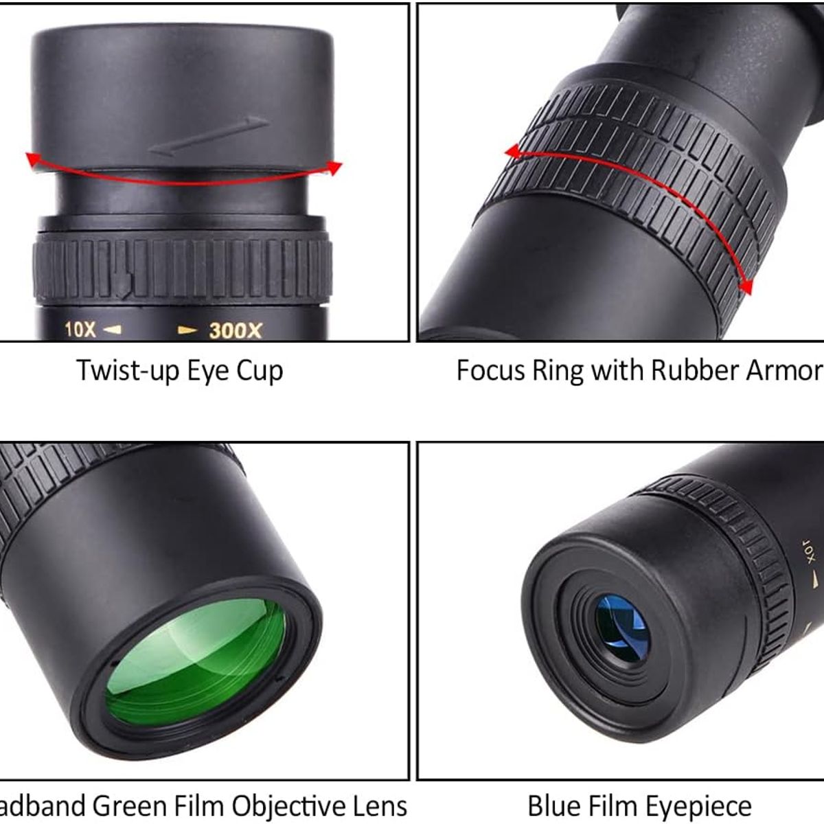 PUREPOWER - Telescopio portátil HD de alta potencia,10-300x40mm Super Telephjective Zoom Telescopio