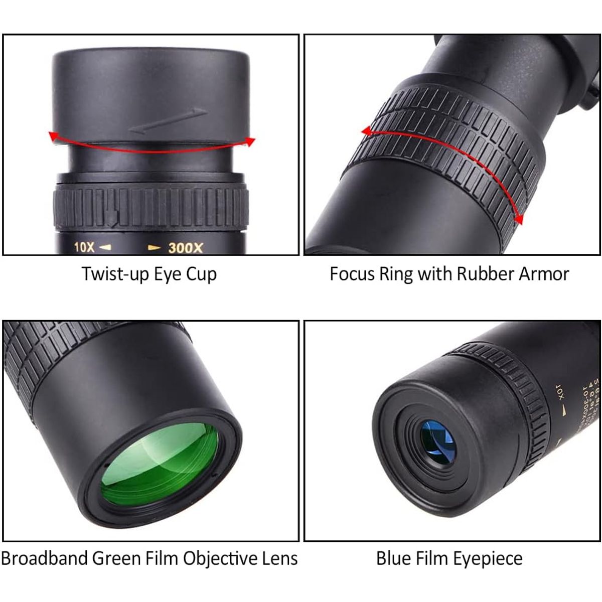 PUREPOWER - Telescopio portátil HD de alta potencia,10-300x40mm Super Telephjective Zoom Telescopio