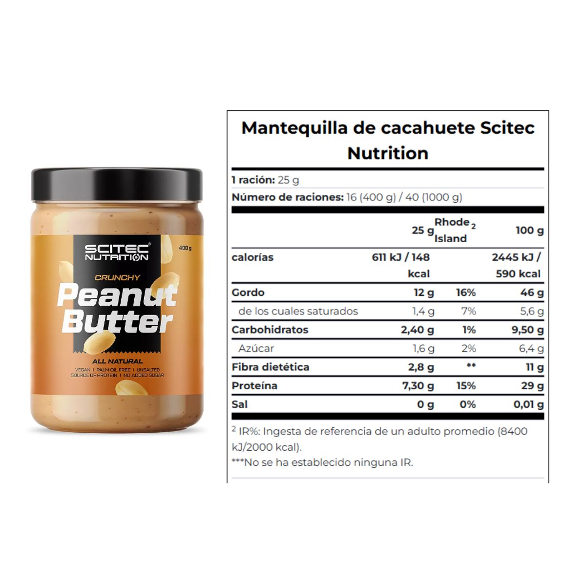 SCITEC NUTRITION - Crunchy Peanut Butter - Mantequilla de Mani Crujiente Scitec Nutrition 400 G