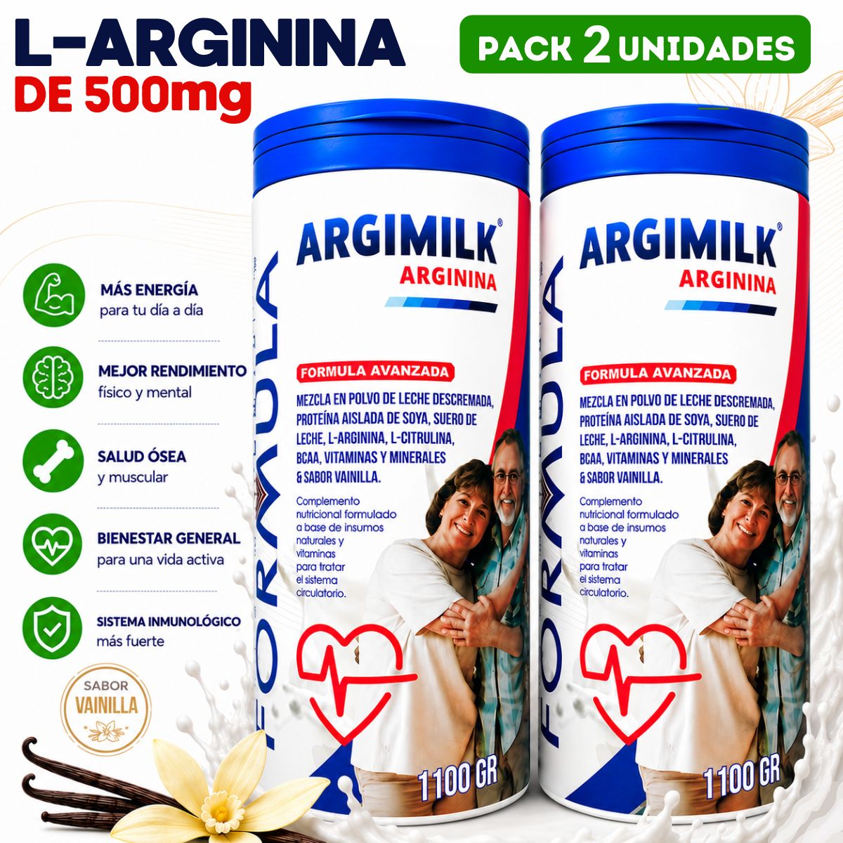 GENERICO - Arginina Pack x2 L-Arginina de 5000mg - 2 Kilos 200 Gramos de L-Arginina + L-Citrulina + BCAA
