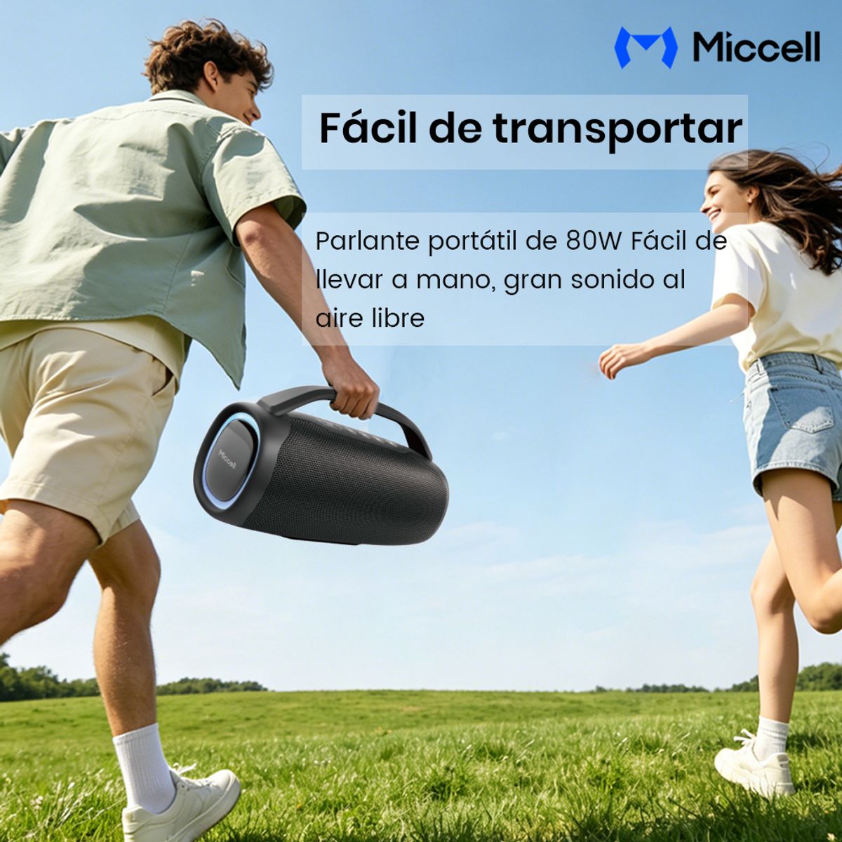MICCELL - Miccell Parlante Bluetooth 80W Impermeable para Exterior con Micrófono y Luces LED
