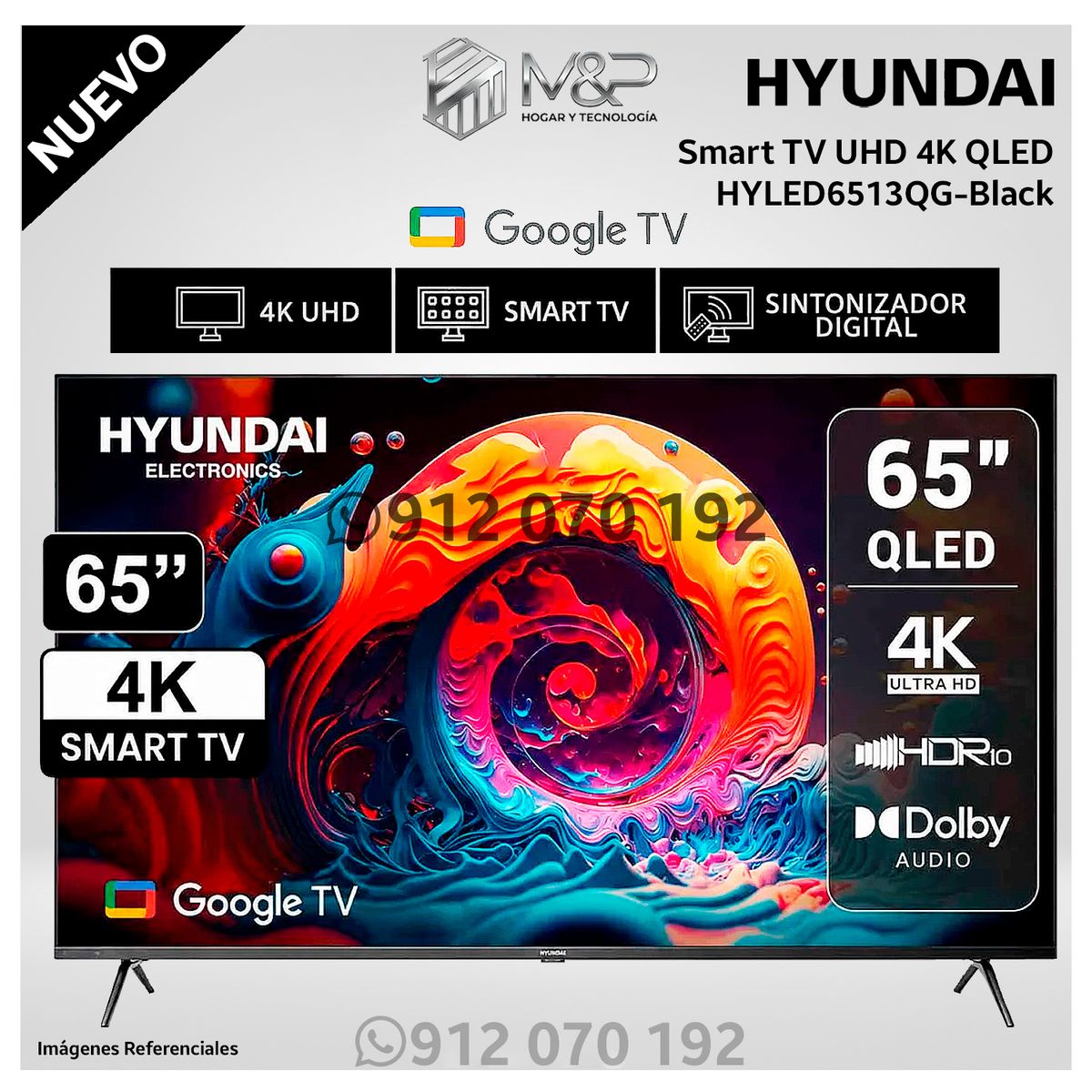 HYUNDAI - Televisor Hyundai 65 HYLED6513QG QLED UHD 4K GOOGLE TV - Modelo Nuevo