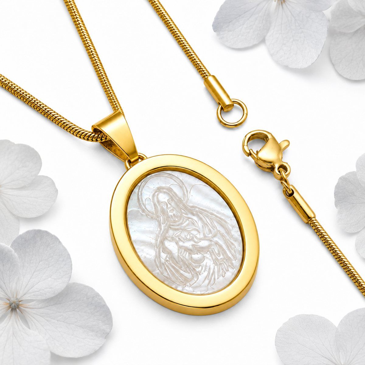 GENERAL - Collar Sagrado Corazón de Jesús de Nácar con Cadena Elegante