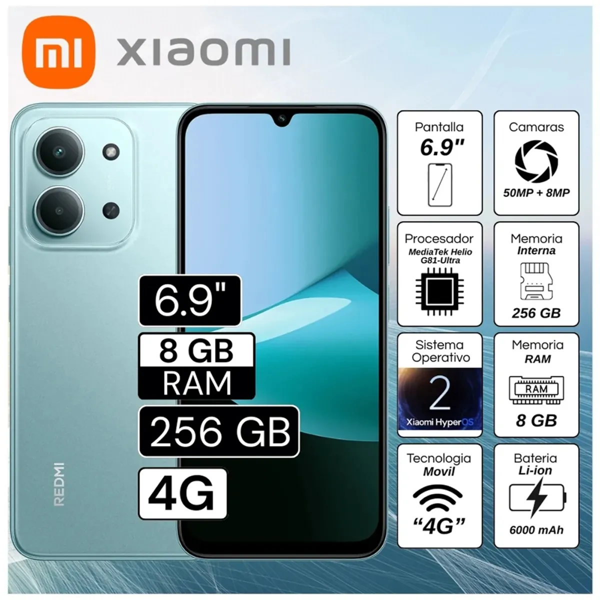 XIAOMI - Smartphone Xiaomi Redmi 15C 256GB 16GB RAM 8GB+ 8GB EXT 120Hz 6000mAh Carga Rápida Negro