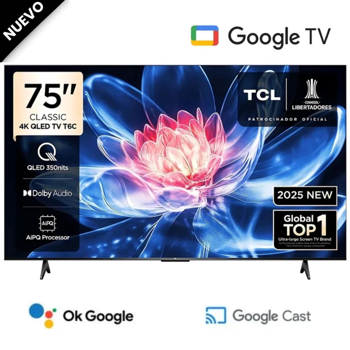 TCL - Televisor TCL QLED 75 pulgadas Smart TV 75T6C UHD 4K Google TV