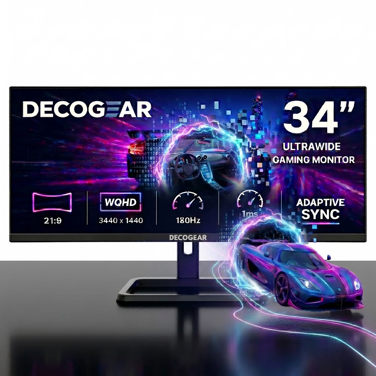 DECO GEAR - Monitor Gamer Ultrawide Deco Gear 34 UWQHD 2K 180Hz 1ms 219 1500R Parlantes